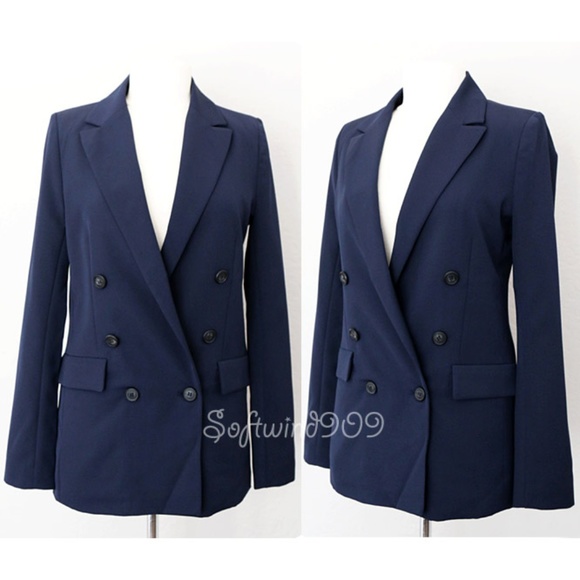 Last☝️Navy Double Breasted Long Line Blazer Jacket - Picture 2 of 8